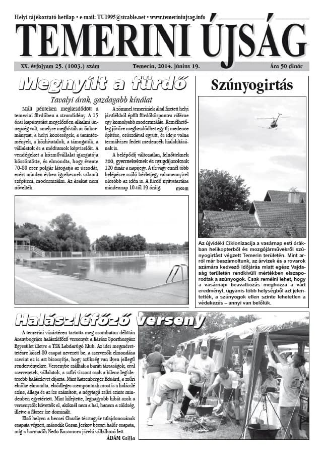 Temerini Újság, 20. évf. 2014. június 19. 25. sz.