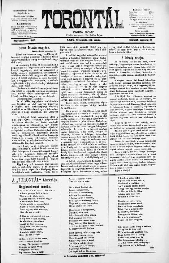 Torontál, 29. évf. 1900. augusztus 18. 189. sz.