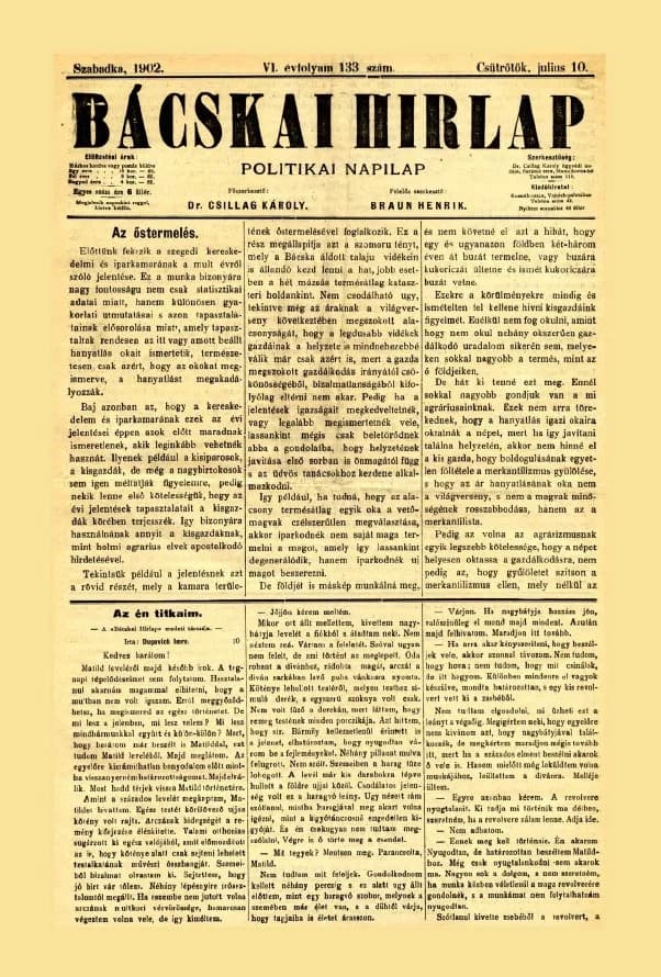 Bácskai Hirlap, 6. évf. 1902. július 10. 133. sz.