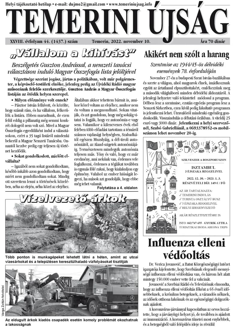 Temerini Újság, 28. évf. 2022. november 10. 44. sz.