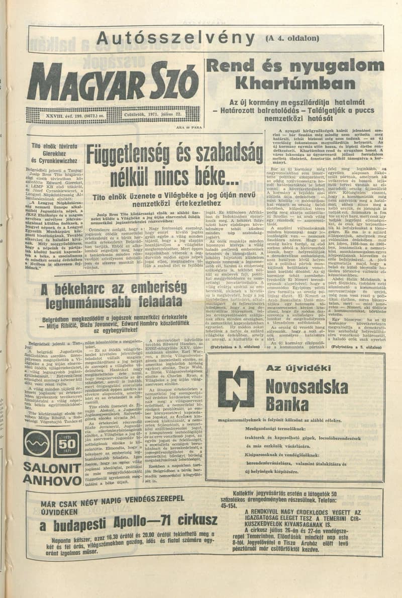 Magyar Szó, 28. évf. 1971. július 22. 199. sz. 1–14. oldal
