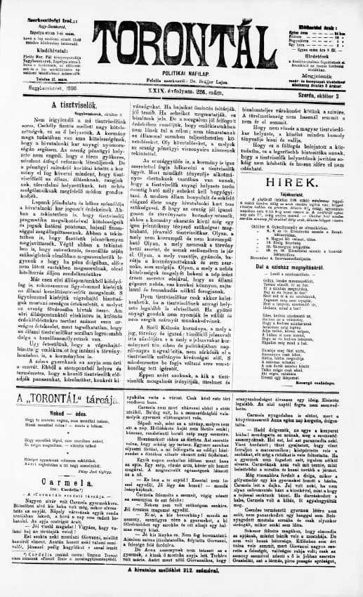 Torontál, 29. évf. 1900. október 3. 226. sz.