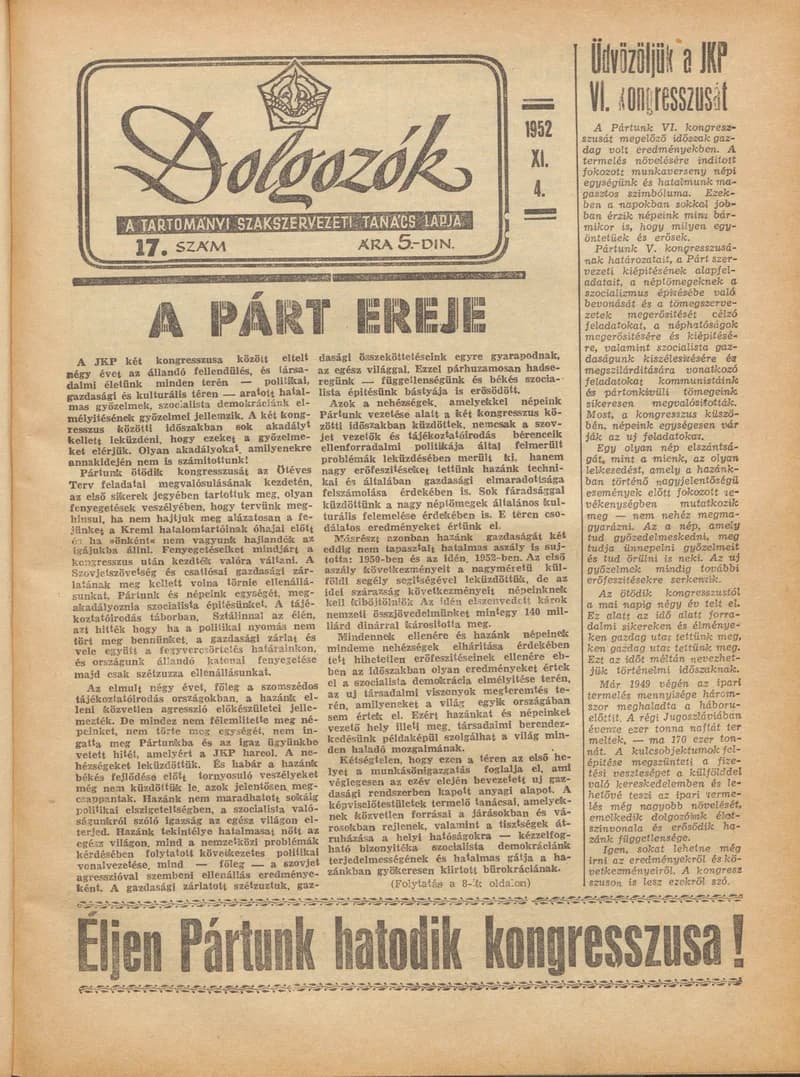 Dolgozók, 6. évf. 1952. november 4. 17. sz.