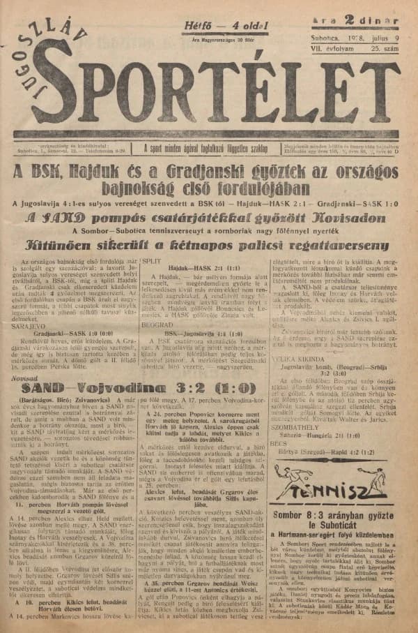 Jugoszláv sportélet, 7. évf. 1928. július 9. 25. sz.