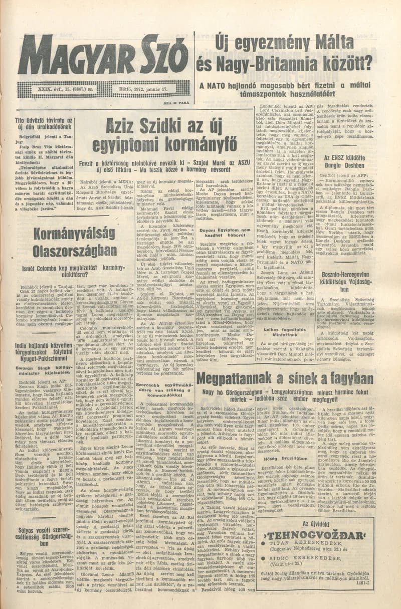 Magyar Szó, 29. évf. 1972. január 17. 15. sz. 1–8. oldal