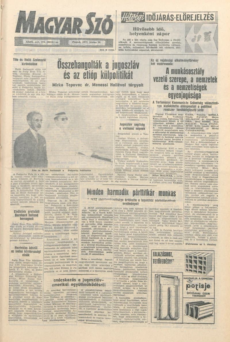 Magyar Szó, 29. évf. 1972. június 30. 178. sz. 1–14. oldal