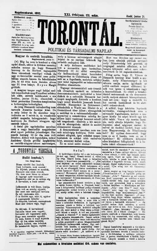 Torontál, 21. évf. 1892. június 21. 121. sz.