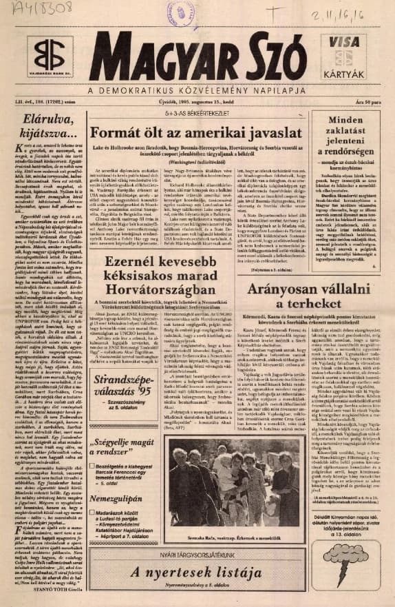 Magyar Szó, 52. évf. 1995. augusztus 15. 188. sz. 1–16. oldal