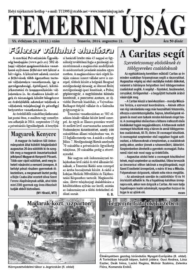Temerini Újság, 20. évf. 2014. augusztus 21. 34. sz.