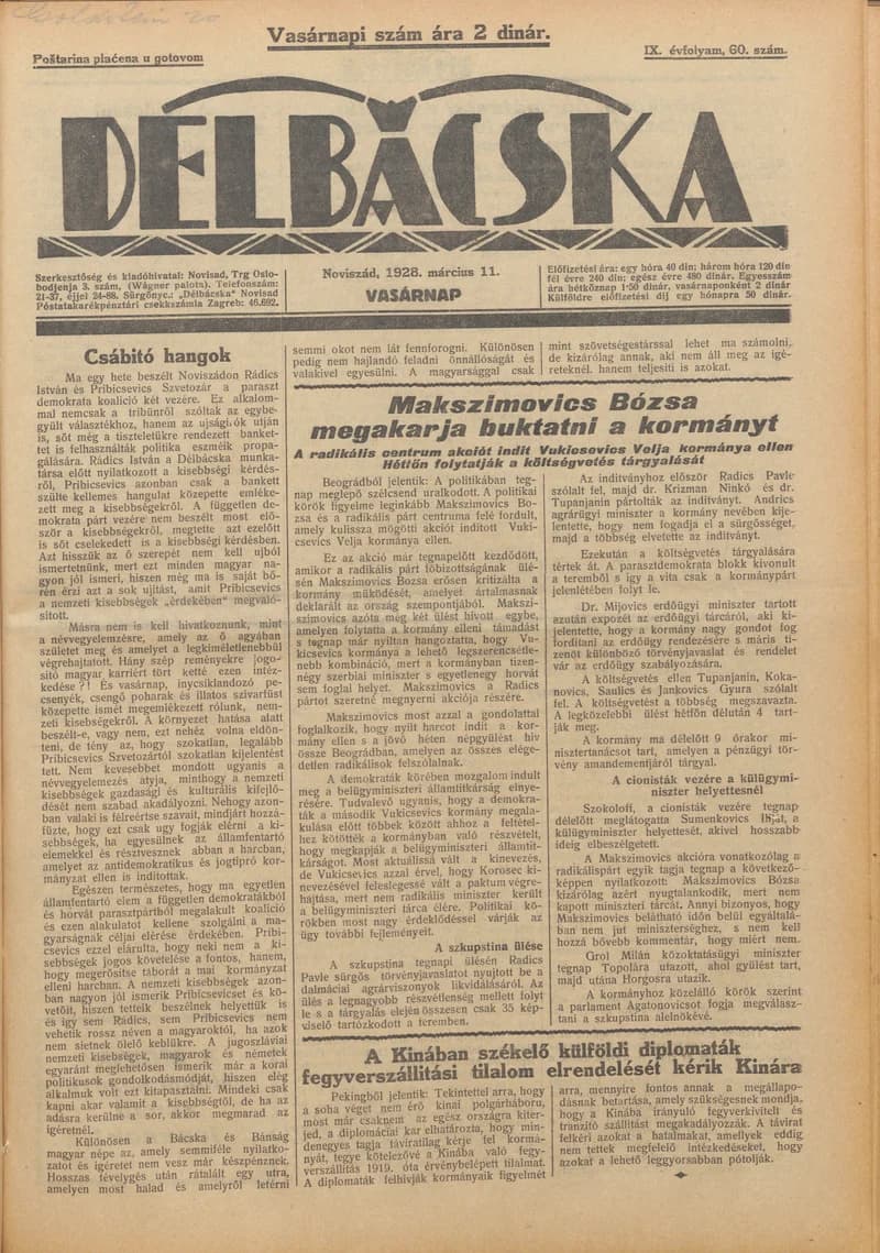 Délbácska, 9. évf. 1928. március 11. 60. sz.