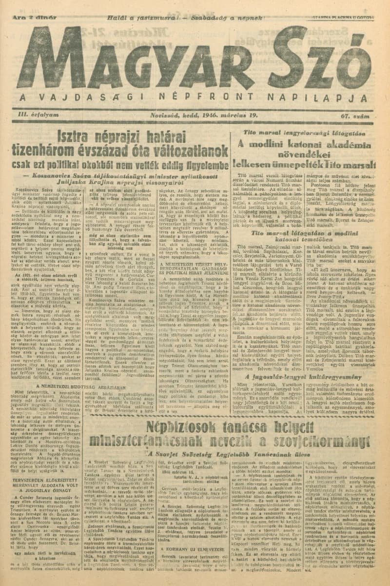 Magyar Szó, 3. évf. 1946. március 19. 67. sz. 1–6. oldal