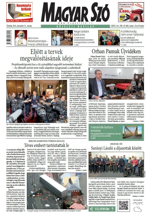 Magyar Szó, 73. évf. 2016. december 21. 298. sz. 1–16. oldal