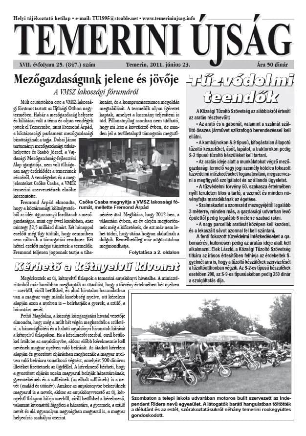Temerini Újság, 17. évf. 2011. június 23. 25. sz.