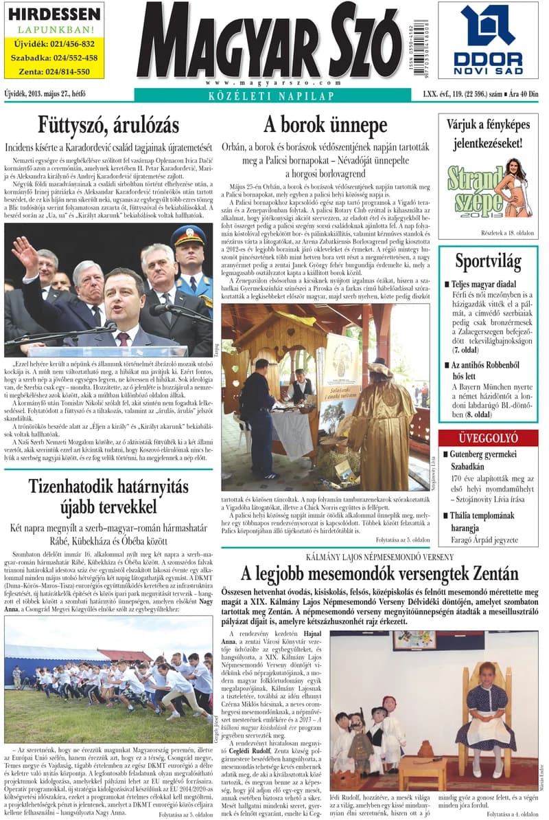 Magyar Szó, 70. évf. 2013. május 27. 119. sz. 1–16. oldal