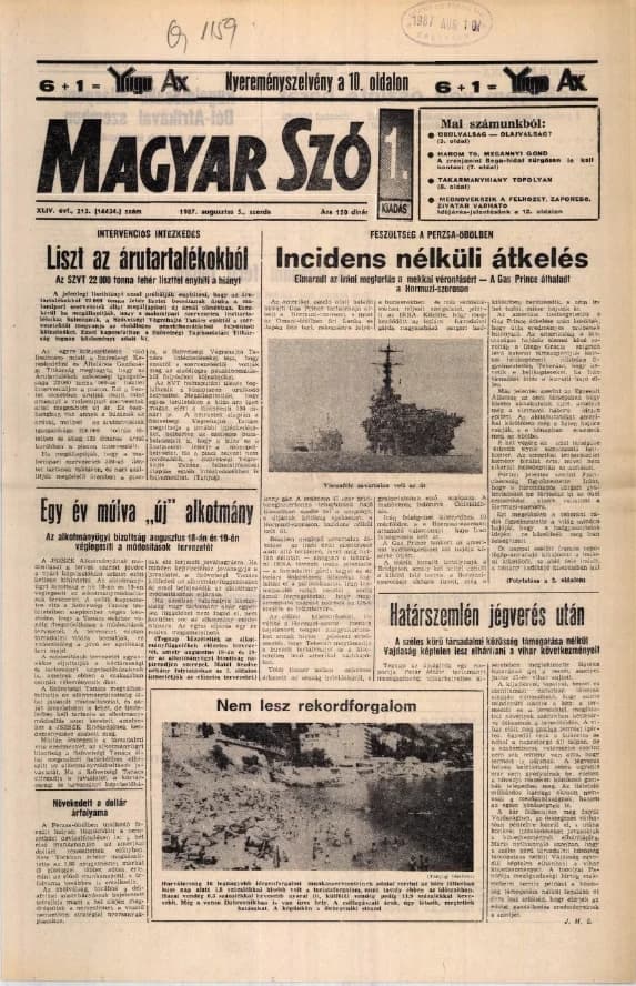 Magyar Szó, 44. évf. 1987. augusztus 5. 213. sz. 1–16. oldal