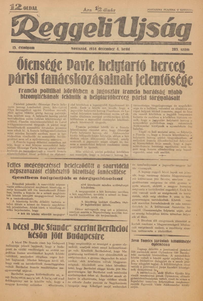 Reggeli Újság, 15. évf. 1934. december 4. 283. sz.
