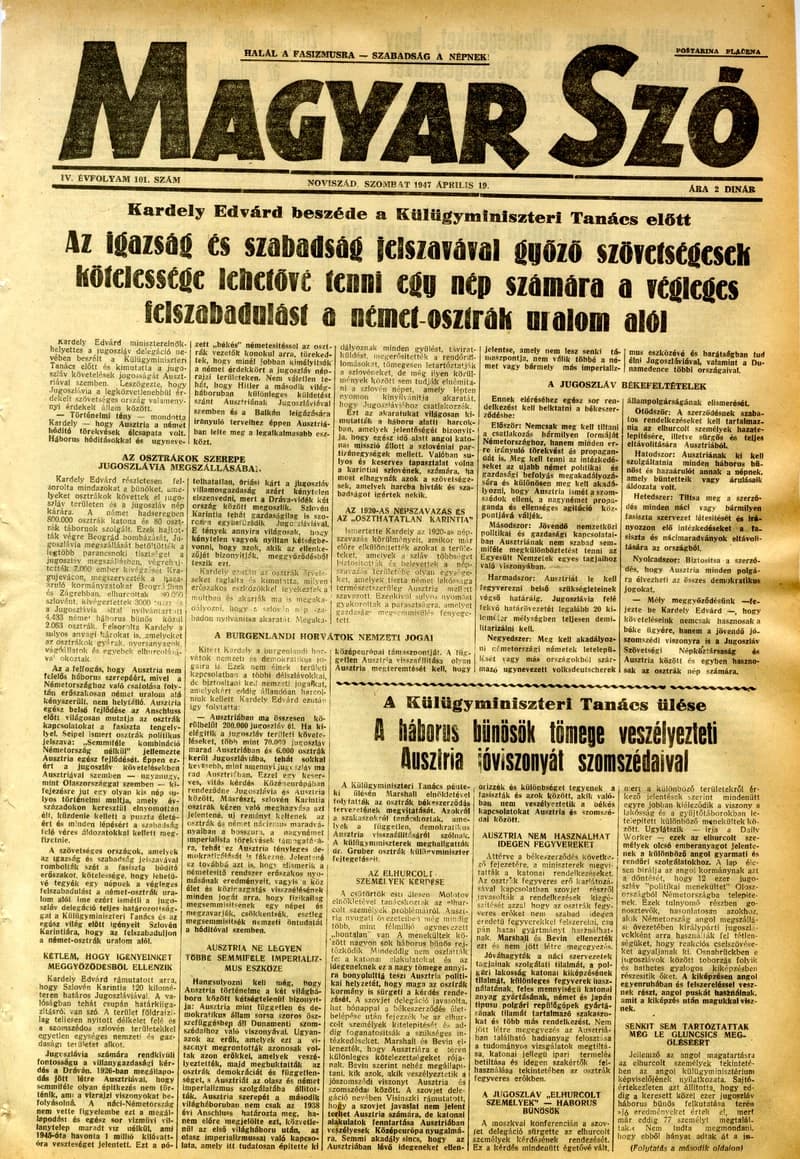 Magyar Szó, 4. évf. 1947. április 19. 101. sz. 1–6. oldal