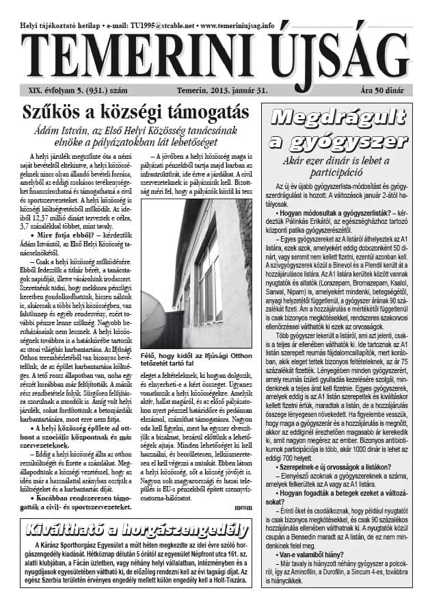 Temerini Újság, 19. évf. 2013. január 31. 5. sz.