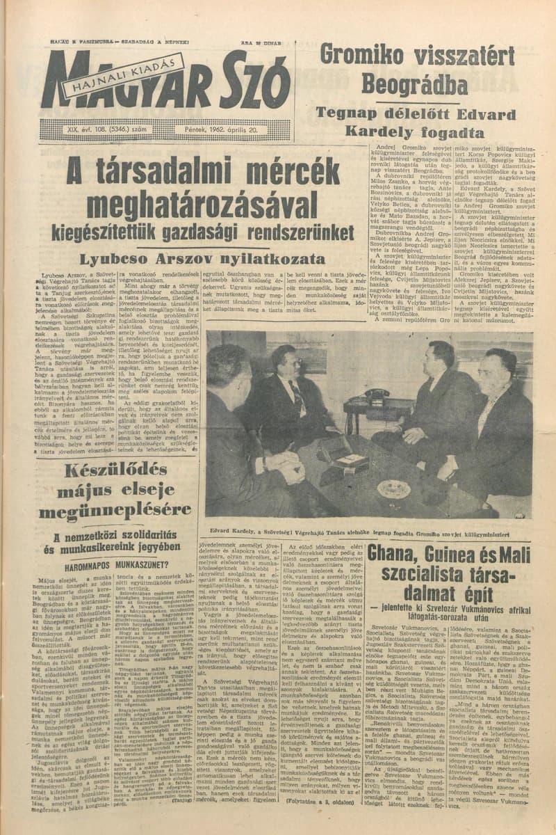 Magyar Szó, 19. évf. 1962. április 20. 108. sz. 1–14. oldal