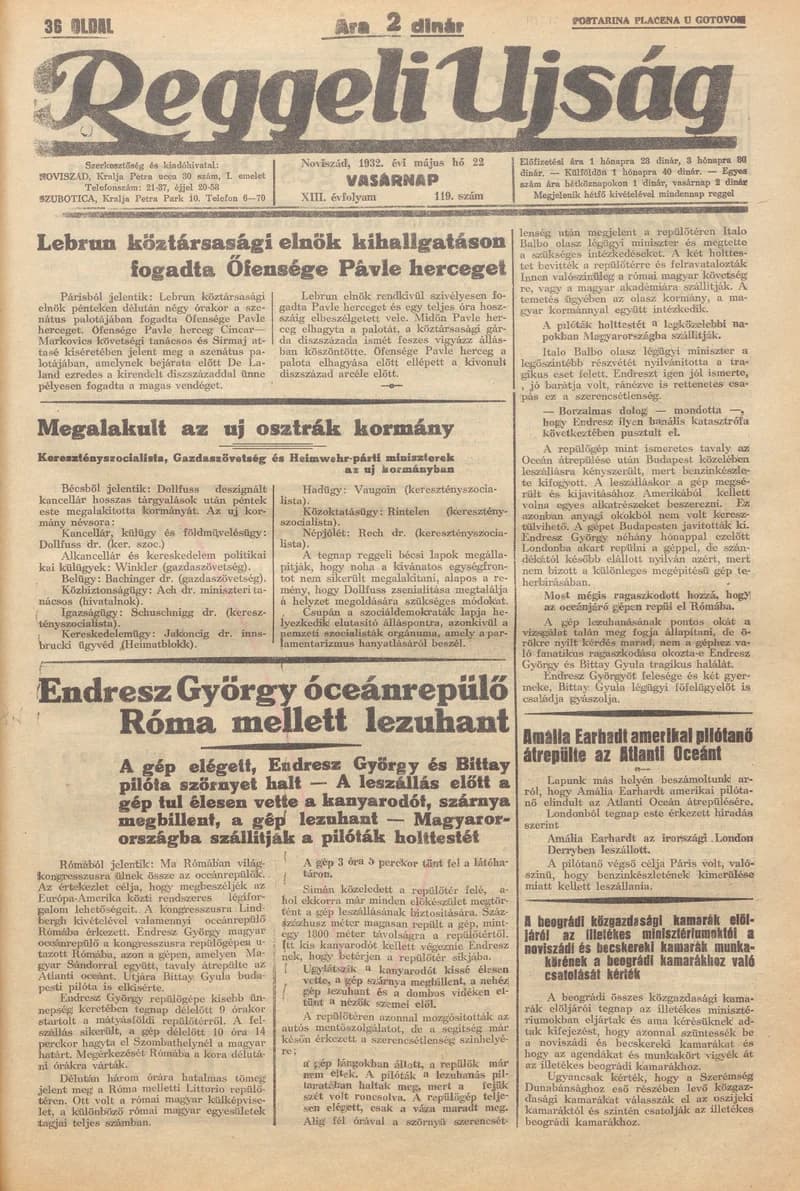 Reggeli Újság, 13. évf. 1932. május 22. 119. sz.