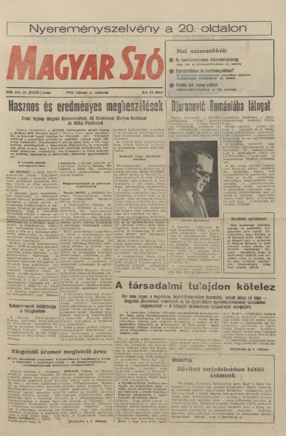 Magyar Szó, 42. évf. 1985. február 3. 32. sz. 1–28. oldal