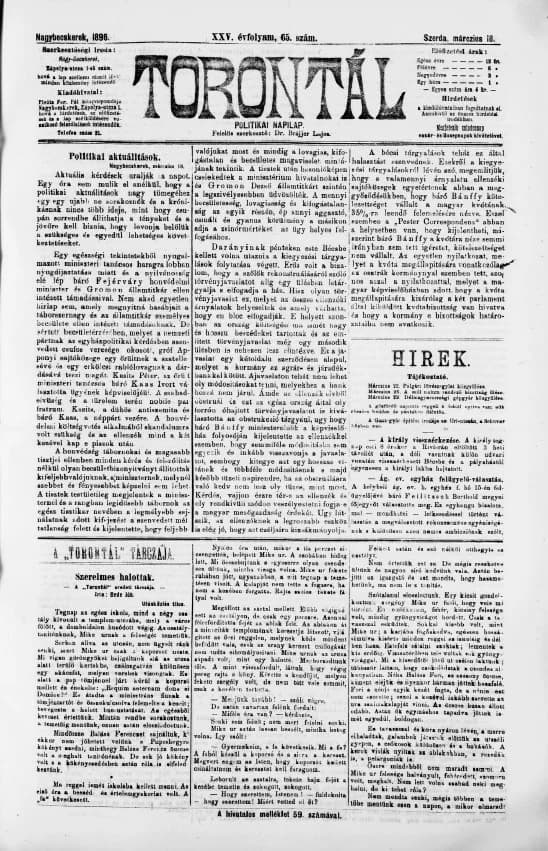 Torontál, 25. évf. 1896. március 18. 65. sz.