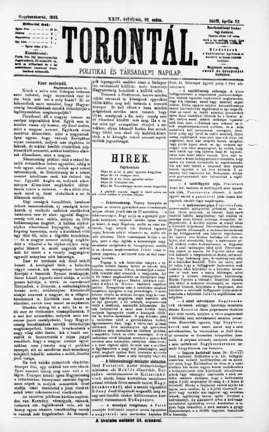 Torontál, 24. évf. 1895. április 22. 92. sz.
