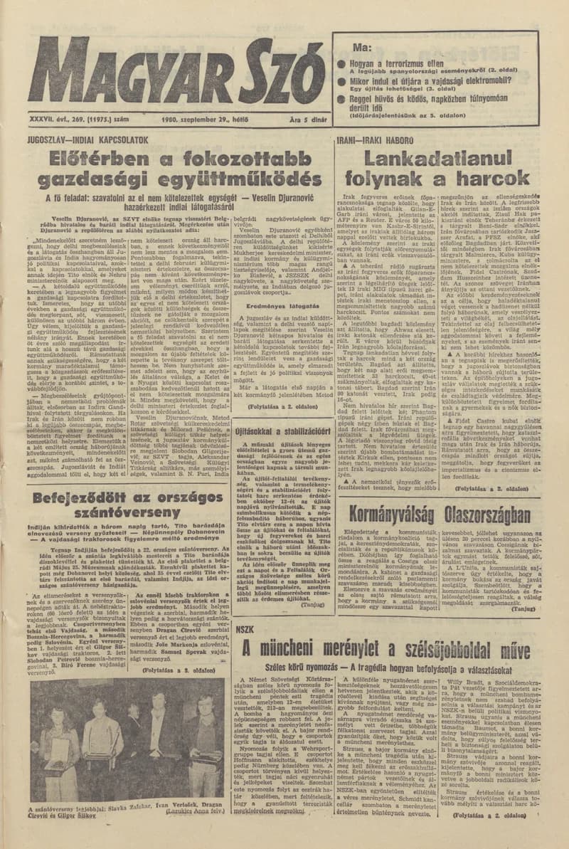 Magyar Szó, 37. évf. 1980. szeptember 29. 269. sz. 1–16. oldal