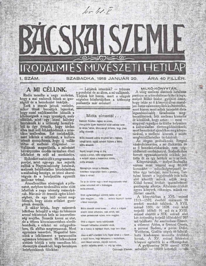 Bácskai Szemle, 26. évf. 1918. január 20. 1. sz.
