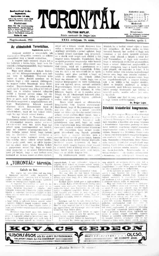 Torontál, 31. évf. 1902. április 5. 78. sz.