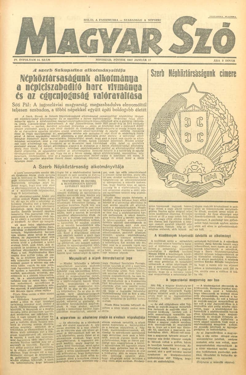 Magyar Szó, 4. évf. 1947. január 17. 14. sz. 1–6. oldal