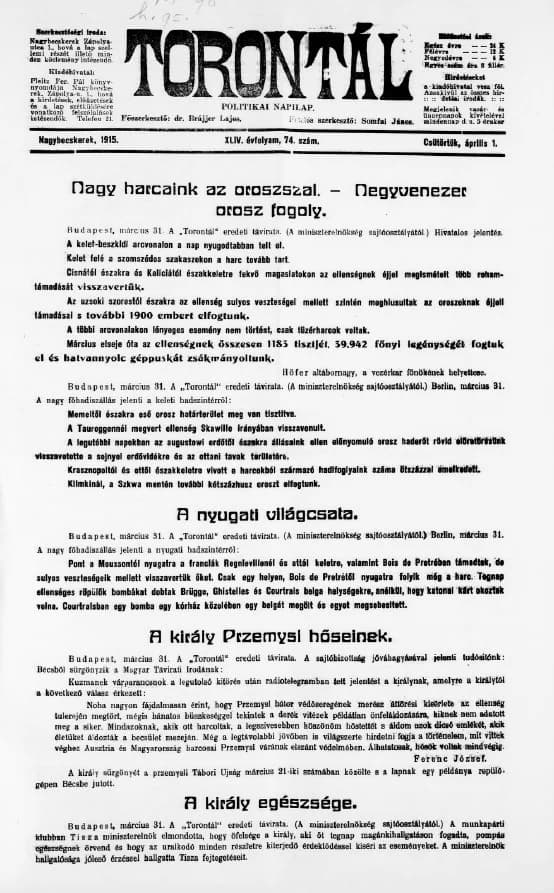 Torontál, 44. évf. 1915. április 1. 74. sz.