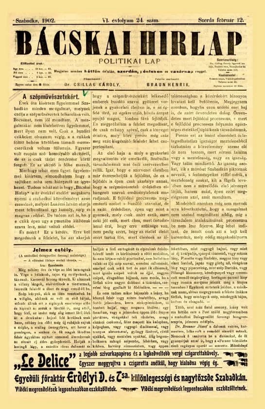 Bácskai Hirlap, 6. évf. 1902. február 12. 24. sz.