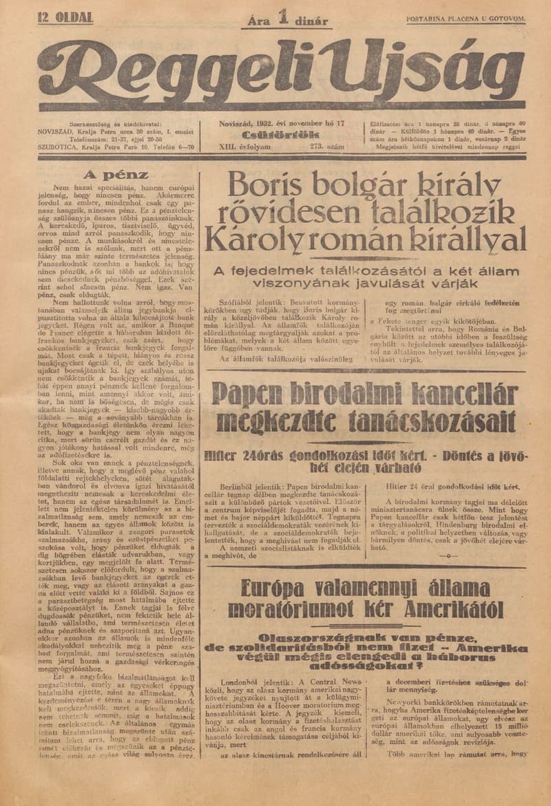 Reggeli Újság, 13. évf. 1932. november 17. 273. sz.