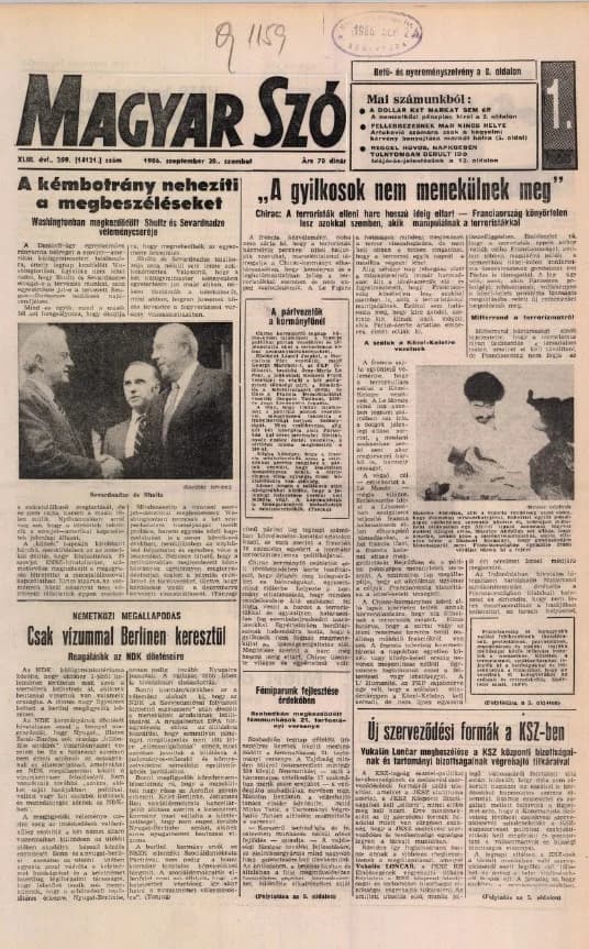 Magyar Szó, 43. évf. 1986. szeptember 20. 259. sz. 1–24. oldal