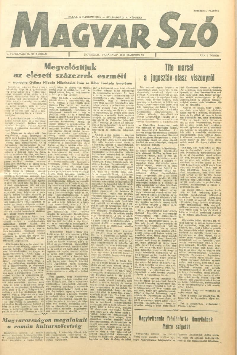 Magyar Szó, 5. évf. 1948. március 28. 75. sz. 1–4. oldal