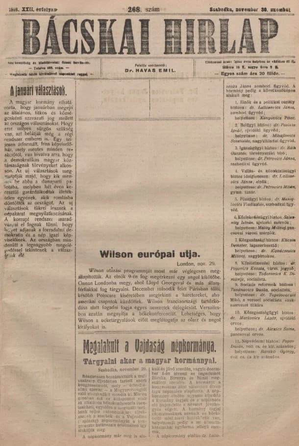 Bácskai Hirlap, 22. évf. 1918. november 30. 268. sz.