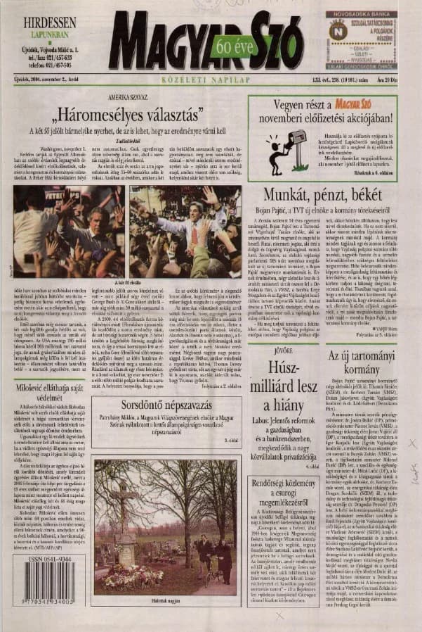 Magyar Szó, 61. évf. 2004. november 2. 258. sz. 1–20. oldal