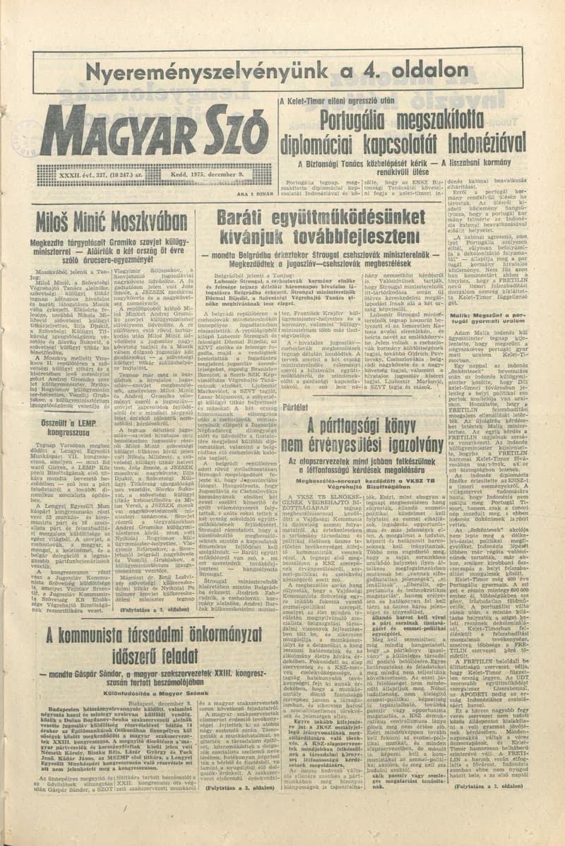 Magyar Szó, 32. évf. 1975. december 9. 337. sz.