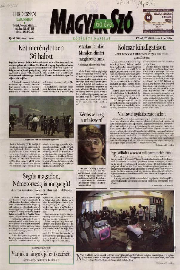 Magyar Szó, 61. évf. 2004. június 2. 127. sz. 1–20. oldal