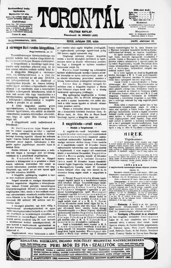 Torontál, 39. évf. 1910. október 10. 230. sz.