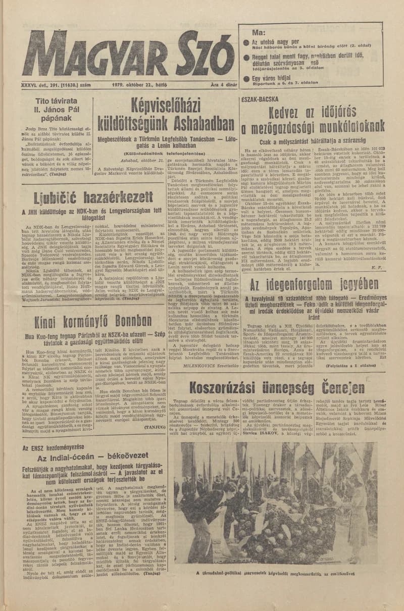 Magyar Szó, 36. évf. 1979. október 22. 291. sz. 1–16. oldal