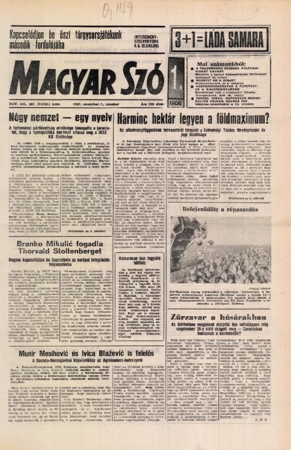 Magyar Szó, 44. évf. 1987. november 7. 307. sz. 1–24. oldal