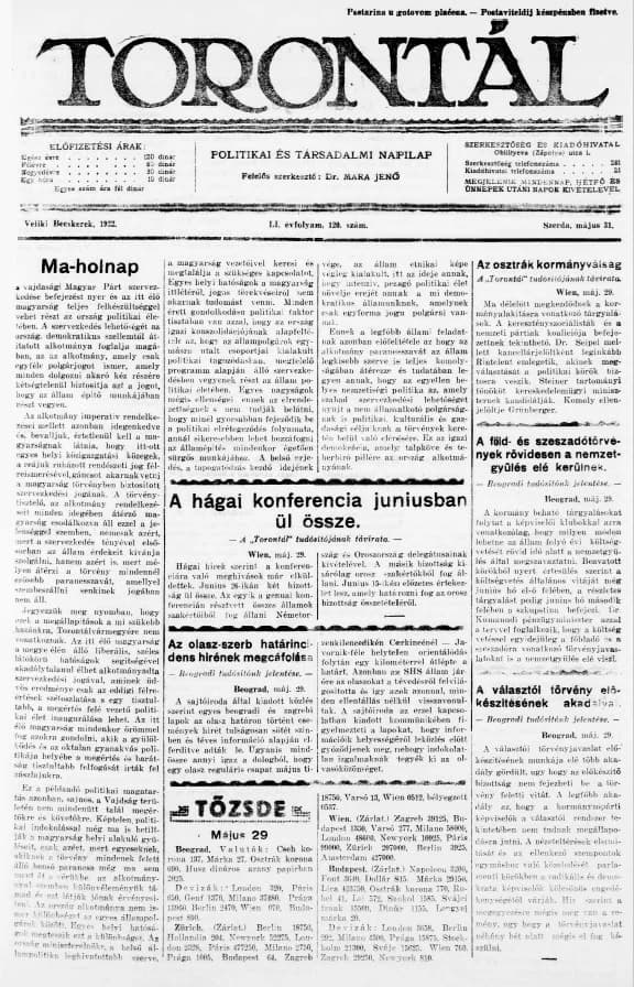Torontál, 51. évf. 1922. május 31. 120. sz.