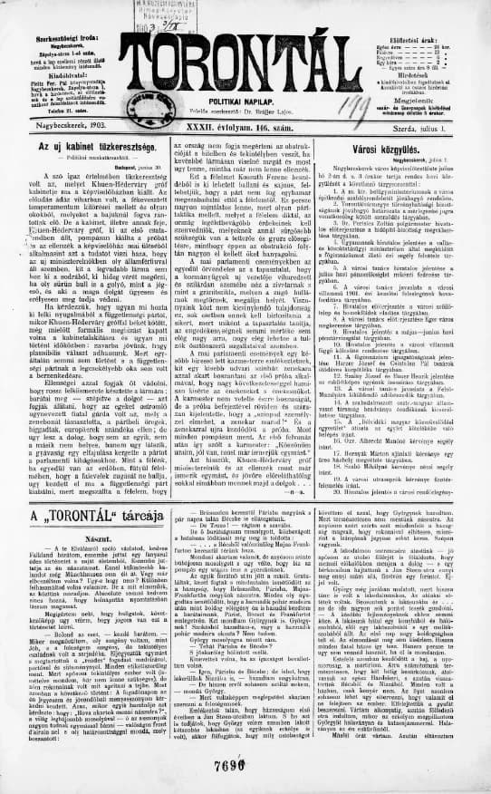 Torontál, 32. évf. 1903. július 1. 146. sz.
