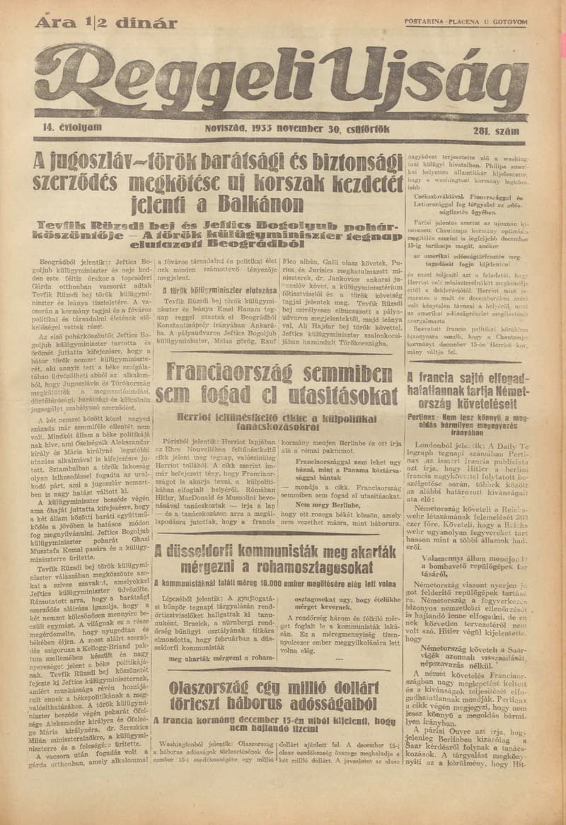 Reggeli Újság, 14. évf. 1933. november 30. 281. sz.
