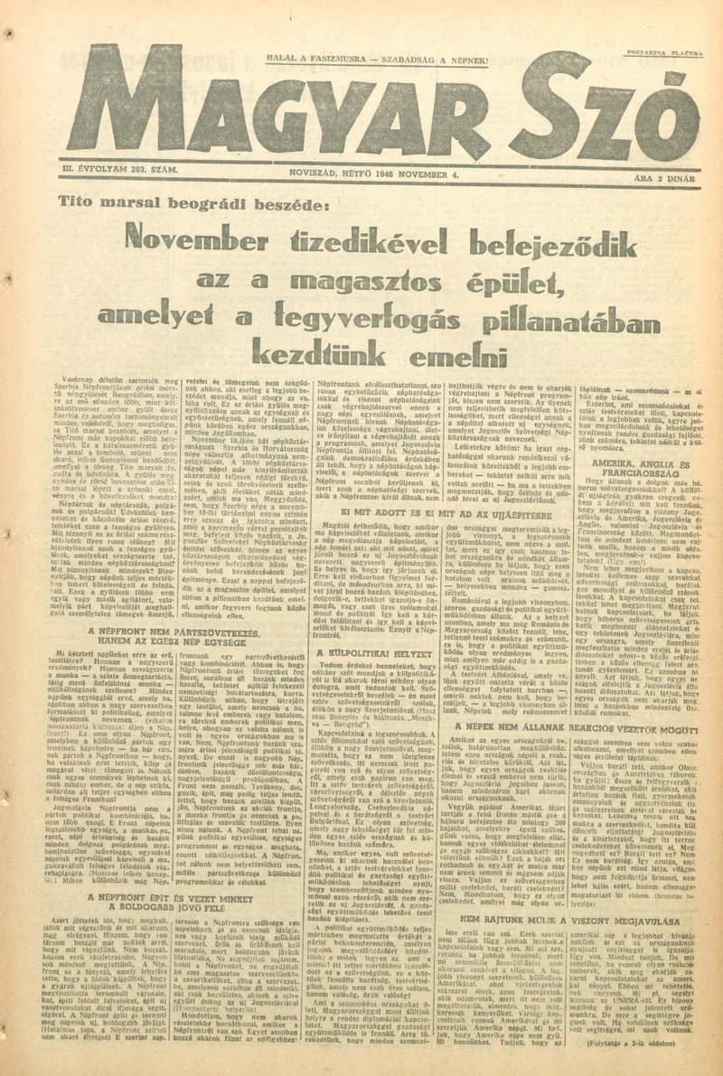 Magyar Szó, 3. évf. 1946. november 4. 263. sz. 1–6. oldal