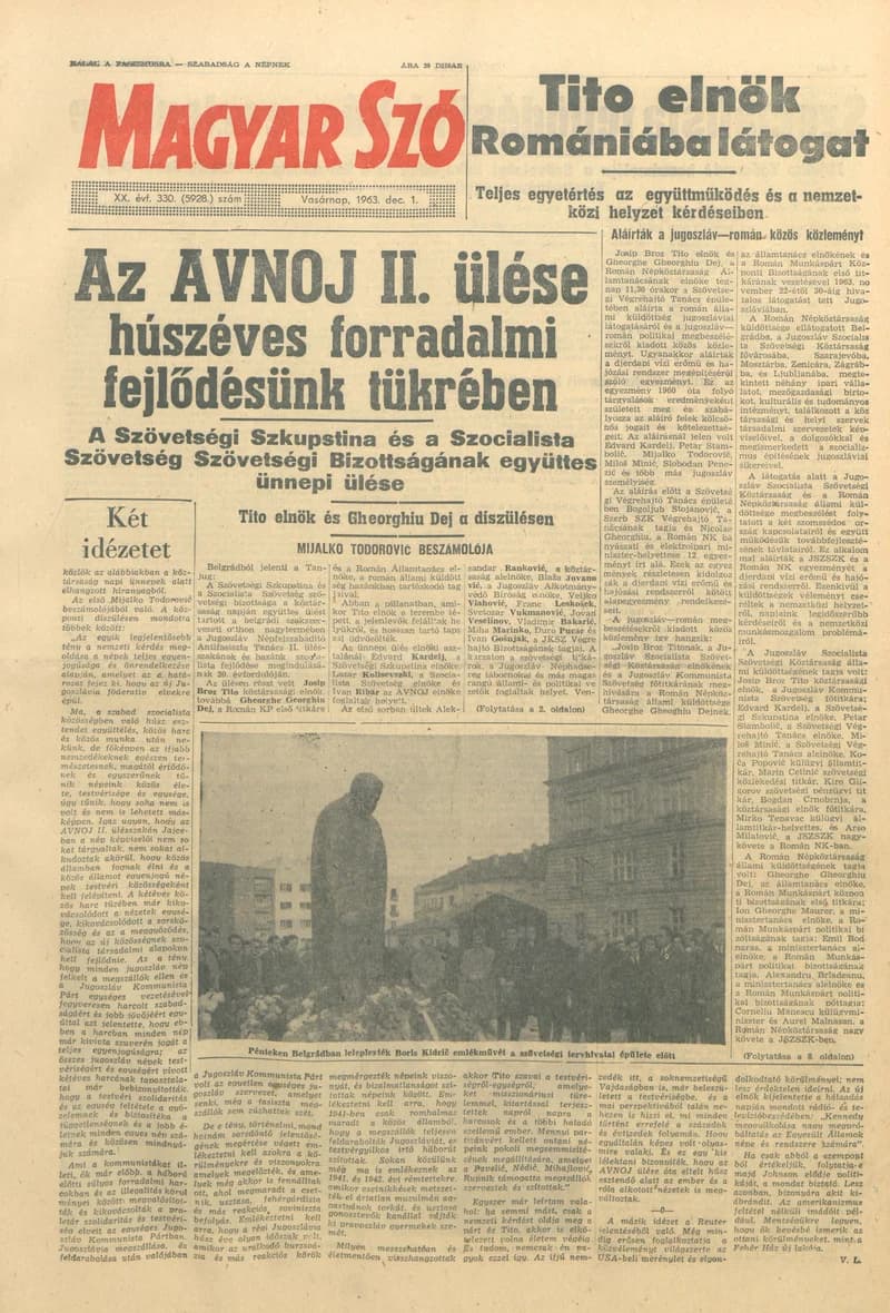 Magyar Szó, 20. évf. 1963. december 1. 330. sz. 1–24. oldal