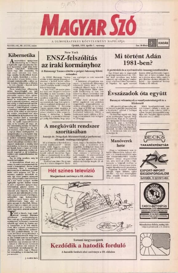 Magyar Szó, 48. évf. 1991. április 7. 95. sz. 1–32. oldal