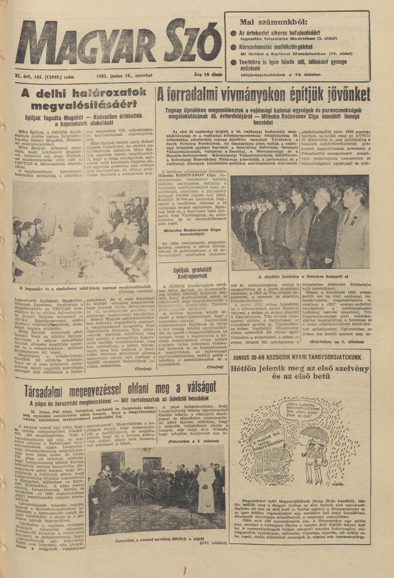 Magyar Szó, 40. évf. 1983. június 18. 165. sz. 1–24. oldal